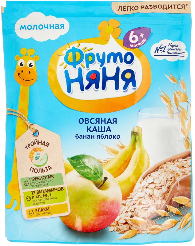 КАША "ФРУТО НЯНЯ" ОВСЯНАЯ БАНАН /ЯБЛОКО 200г